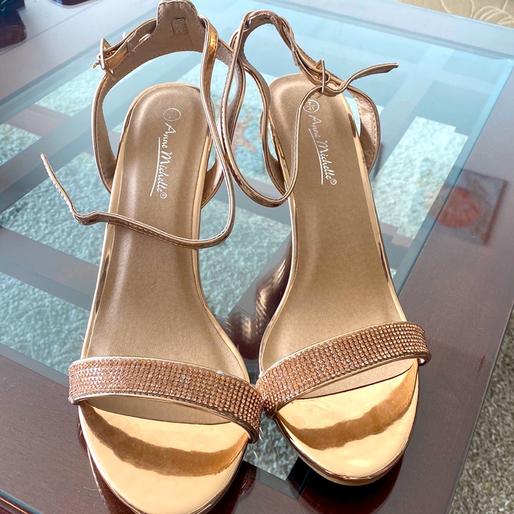 In the Style Rose Gold Rhinestone Strap High Heels - US Size 9
